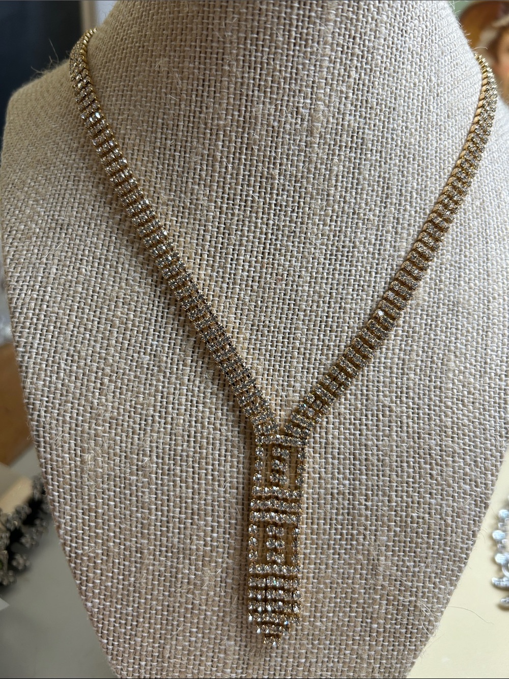 Elegant Gold Crystal Y-Shape Necklace